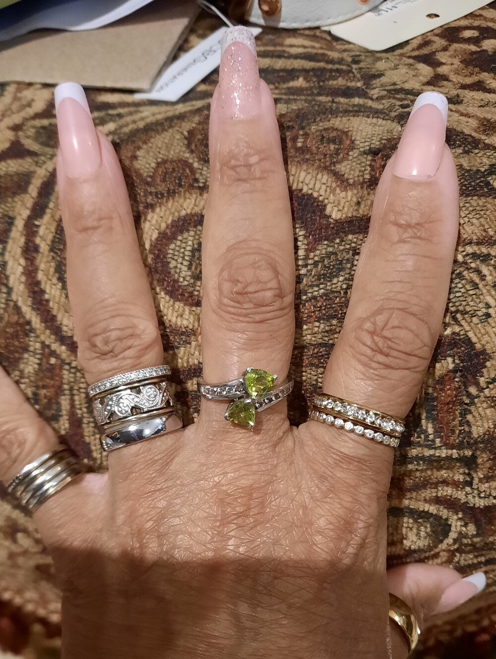Genuine Solid Sterling Silver Trilliant Peridot & CZ Ring AUGUST BIRTHSTONE 8.5